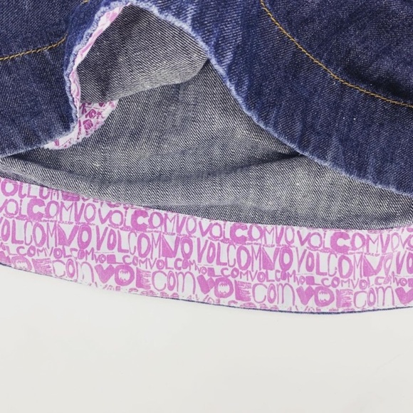 VOLCOM Y2K Denim Mini Skirt Dress Casual Jean Juniors Blue Pink Spring Summer - Picture 5 of 7